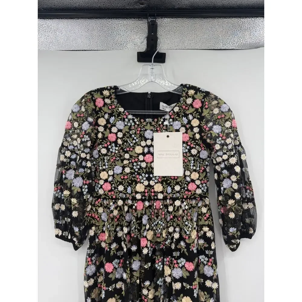 Mac Duggal Girls Floral Embroidered Dress - Black - 10 - New with tags